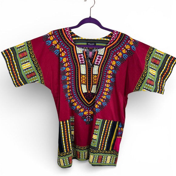 Vipada Handmade Tops - Vipada Handmade Traditional African Dashikis Shirt Red Tribal Print Small NEW